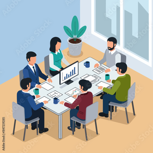 Business Team Meeting Around Table Discussing.