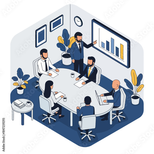 Business Meeting with Colleagues Discussing Data.