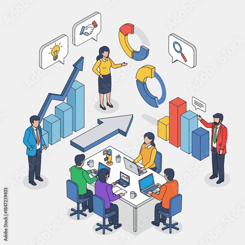 Team Discussing Business Data and Statistics.