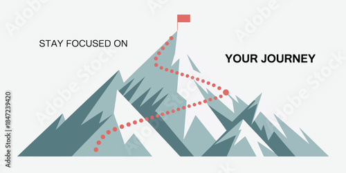Journey Concept Vector, a professional vector showing a mountain trail with a summit flag, ideal for business planning, strategic journey mapping