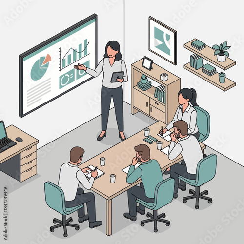 Business Team Meeting with Presentation.