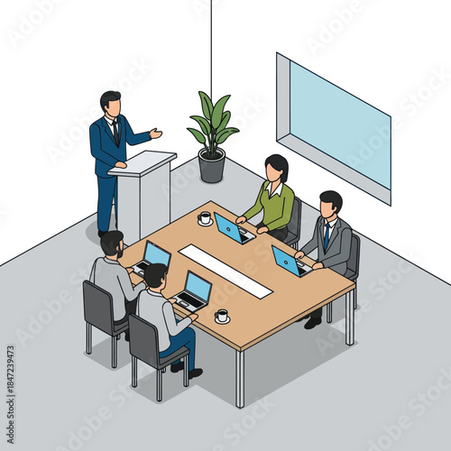 Business Meeting with Colleagues and Presentation.