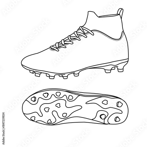 Detailed illustration line art vector of a soccer cleat showcasing its design and features.