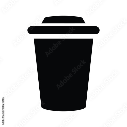 A simple black silhouette shows a covered cup on a white background