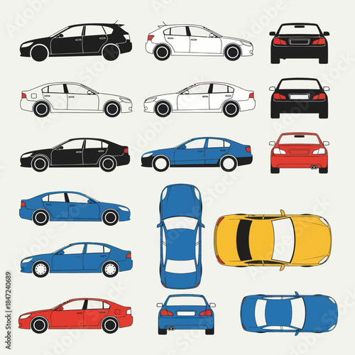 Collection of Cars in Various Colors.