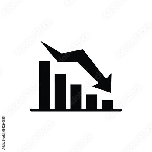 A black arrow is pointing down towards a decreasing bar graph on white background