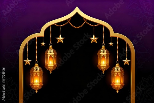 Eid al-Fitr Festival Illustration with Islamic Ornaments