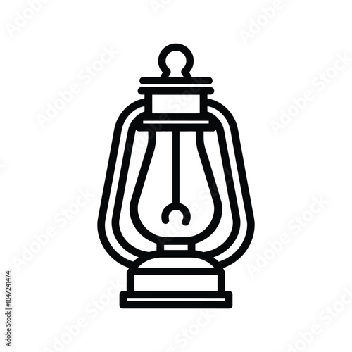 Black outline shows classic kerosene lantern with curved handle, isolated on white background