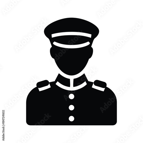 Black silhouette shows police officer in uniform against a white background
