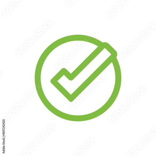 A simple green check mark encircled shows confirmation and completion clearly on white
