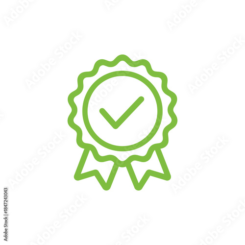 Green guarantee badge displays a checkmark encircled by decorative edging and ribbons, transparent
