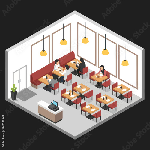 Isometric View of Modern Restaurant Interior.
