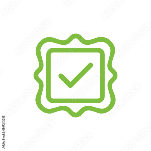 The green checkmark is displayed within a decorative square frame icon with transparent background