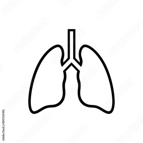 A simplified black outline of human lungs is displayed against a white background
