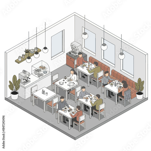 Modern Office Space with Workstations and Plants.