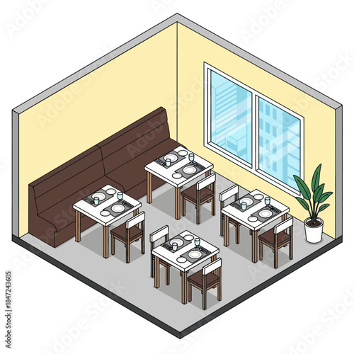 Classroom with Desks and Chairs Illustration.