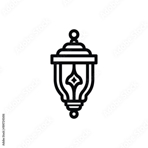 An elegant black outline of an arabic lantern is visible on white background