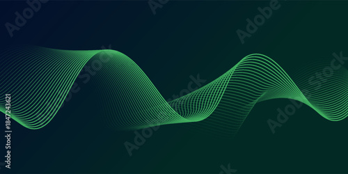 Abstract background of blue and green gradient color, wavy lines pattern. Shiny green modern lines. Futuristic technology concept. Vector illustration