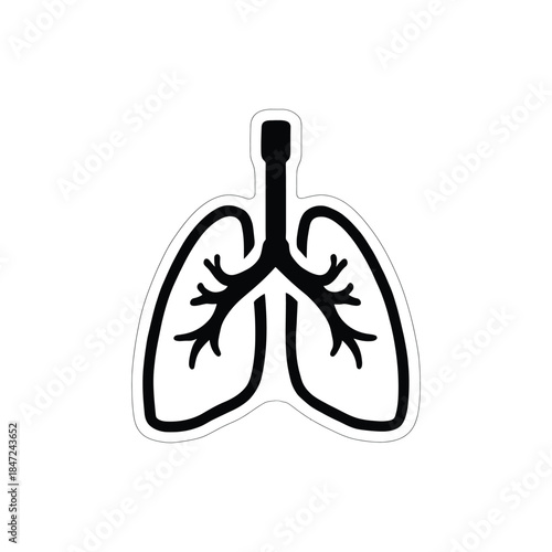 An isolated stylized black anatomical lungs structure features a contrasting white background to enhance clarity
