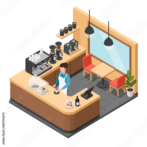 Barista Working in Modern Coffee Shop.