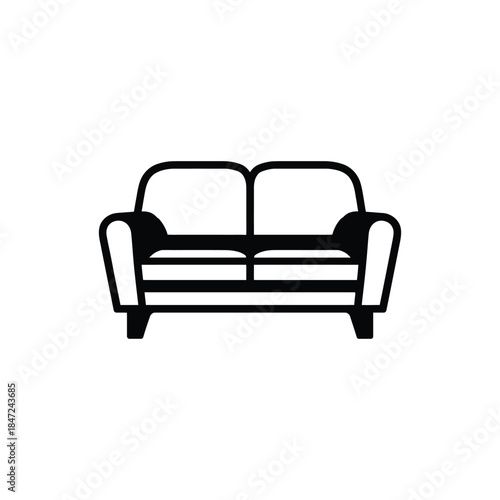 Black and white sofa silhouette presents a simple, classic design on white background