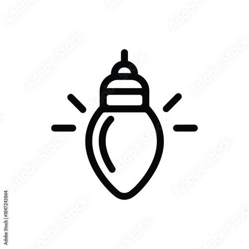 Black line festive light bulb shining brightly on a white background