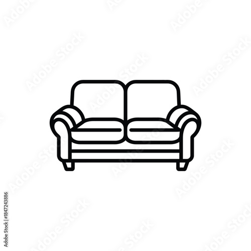 Black line outline depicts a twoseat sofa on a white background