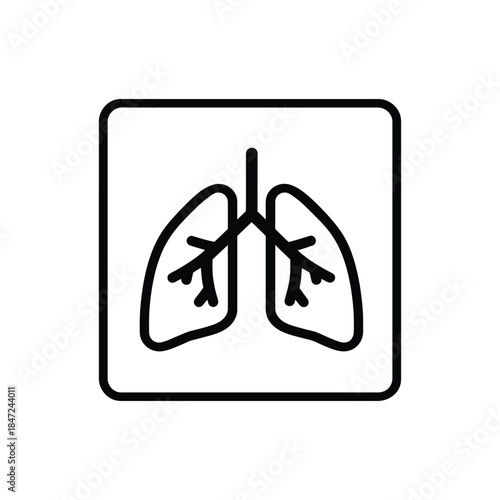 Black outline human lungs inside rounded square on white background shows anatomical icon