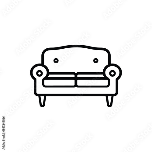 Black outline illustrates a small sofa with two seats on white background
