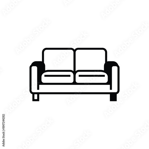 Double sofa icon featuring simple black lines on a white background indicates modern furniture