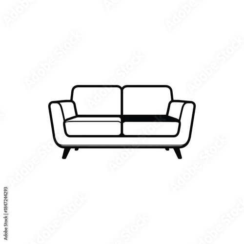 Elegant black and white sofa icon with a modern design on white background