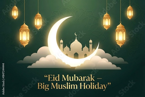 Elegant Eid al-Fitr Greeting Illustration with Floral Pattern