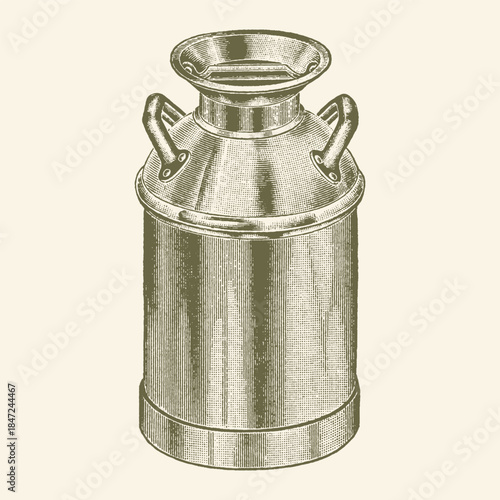 Vintage Engraved Metal Milk Can or Dairy Churn
