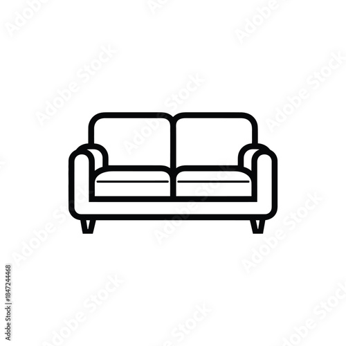 Minimalist couch displays simple black outline on a white background illustrating modern interior styling