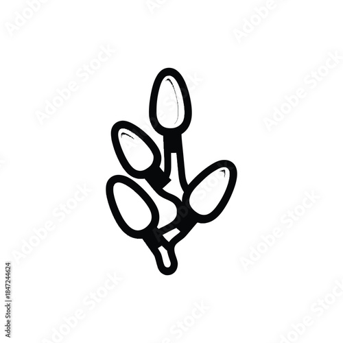 Pussy willow sprig displays simple beauty through its monochrome, hand drawn style on white background