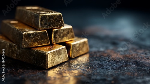 Wallpaper Mural Stacked Gold Bars on Mottled Surface, CloseUp View of Precious Bullion Investment Torontodigital.ca