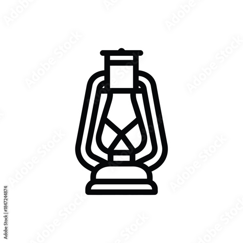 Simple line drawing showing an old fashioned camping lantern on white background