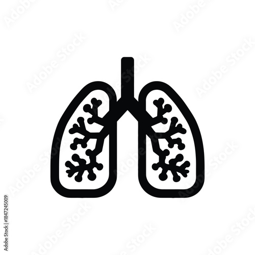 A bold black outline of human lungs is displayed on white background