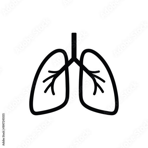 A simple black lung line art shows the respiratory system on white background