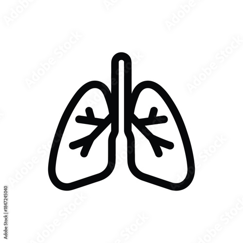 Anatomic lung outline shows respiratory system parts with black stroke on white background