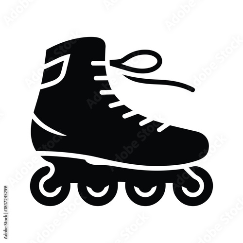 A black rollerblade with laces in simple glyph is on white background