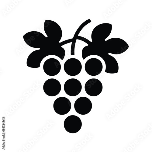 Black grapes icon shows nine grapes with two leaves on white background