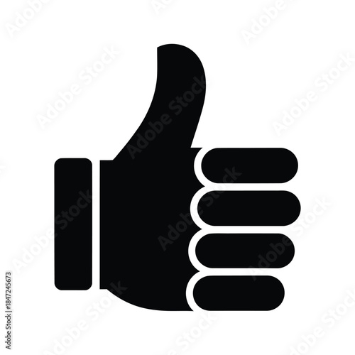 Black hand gesture shows a thumbs up symbol on a white background design