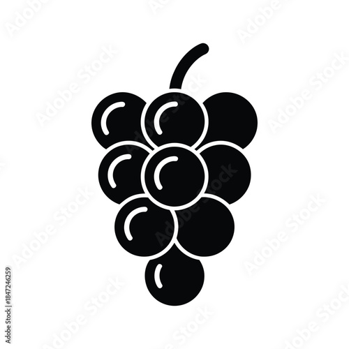 Silhouette of a bunch of juicy grapes hangs against the white background