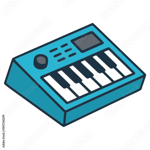 electronic synthesizer keyboard digital console flat color vector illustration template design