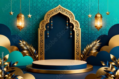 Eid al-Fitr Celebration Illustration with Mosque Silhouette