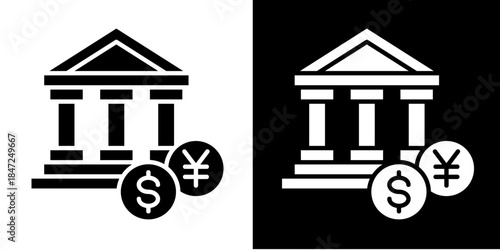 Stock Exchange Building Icon Set White Style Collection
