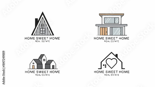 Collection of four distinct home sweet home real estate logos.