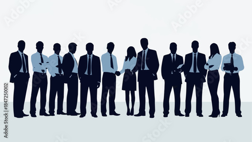 Diverse group of professionals standing together in a line.