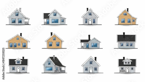 Collection of Diverse Residential Houses Architectural Styles and Colors.